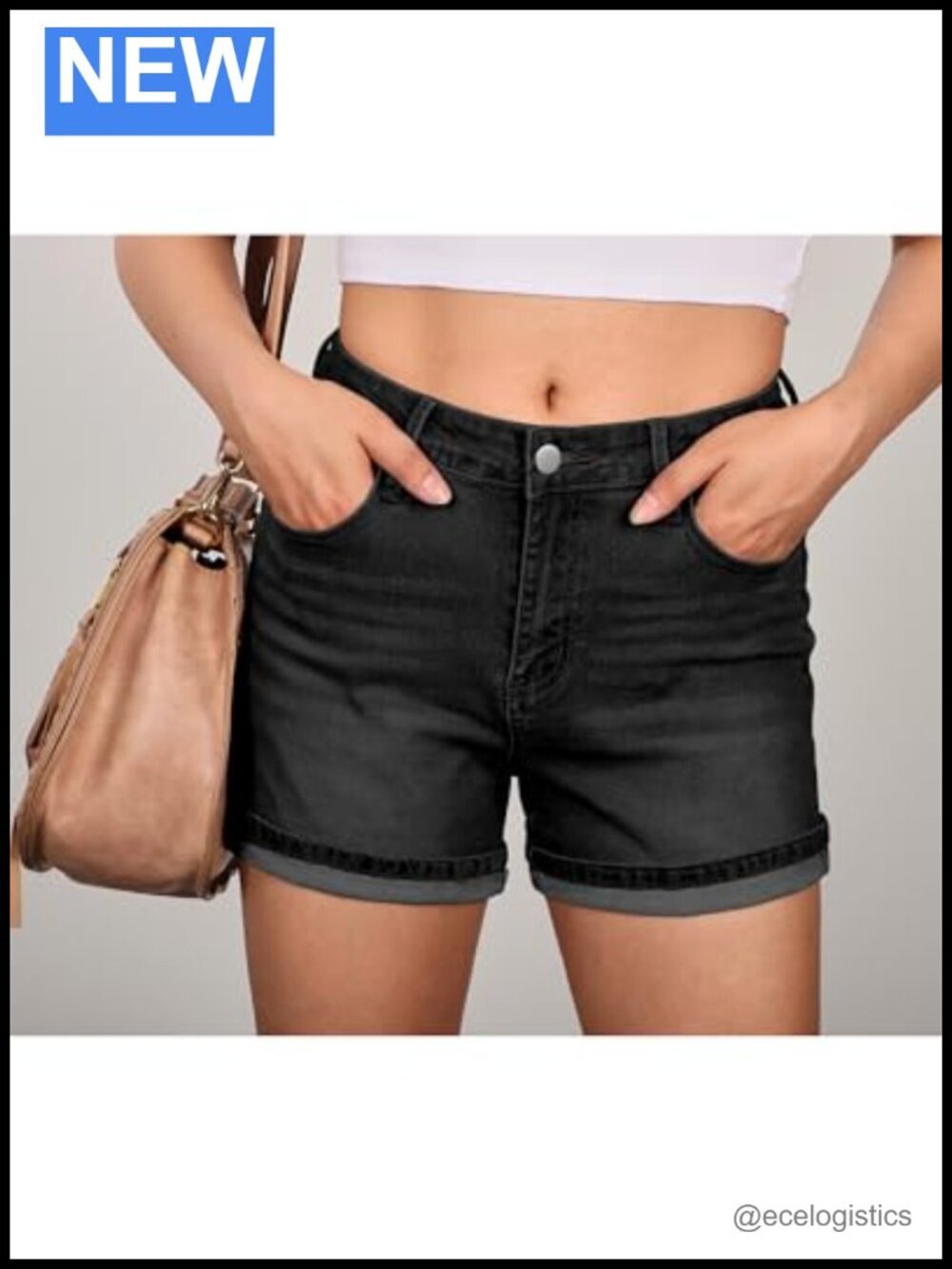 Mid Rise Fold Hem Denim Shorts for Women Stretchy - Picture 6 of 6